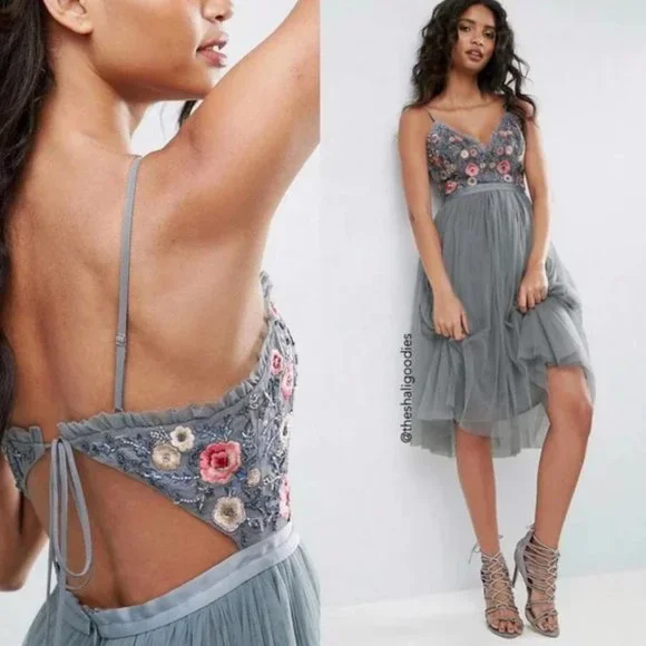 Needle & Thread Whisper Embroidered Tulle Midi Dress, Size 0 - Picture 5 of 12